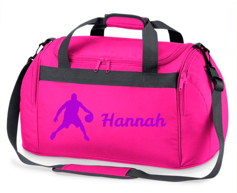 Sac de sport avec nom imprimé pour enfant Personnalisable avec un joueur de basket Sac de voyage sac de voyage pour filles et garçons Des sports pink