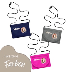 Geldbörse Kinder personalisiert, Kindergeldbeutel mit Name, Brustbeutel Pferd Mädchen, personalisiertes Geschenk Einschulung Horse