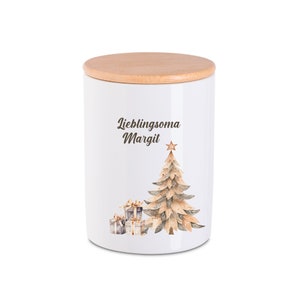 Personalized Christmas cookie jar for children with name | Ceramic cookie jar with lid | Storage jar with Christmas tree and gifts