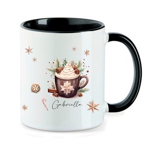 Christmas mug with hot chocolate and cream in boho style | personalized Christmas gift mug with name | multicolored mug