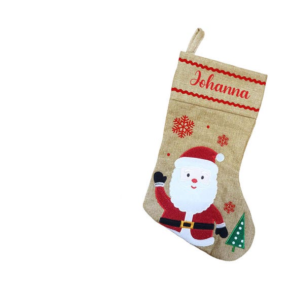 GOXAEEE Chaussette de Noël Personnalisée, 45cm Grande Bas de Noël, Bottes de Noël Chaussette de Noël Rouge Xmas Sac Cadeau pour Décoration Cheminée Sapin de Noël (E