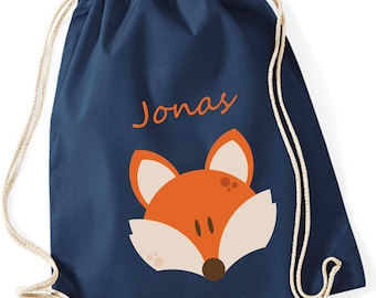 Personalized gym bag with name fox for children | Gymsac Fox Kids Boys Girls | Drawstring fabric bag for boys & girls