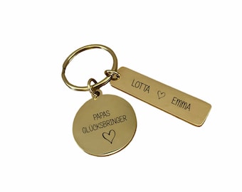 Schlüsselanhänger Papa zum Vatertag Geburtstag | Personalisierte Keychain mit Namens-Gravur | Vatertagsgeschenk Dad Papas Glücksbringer