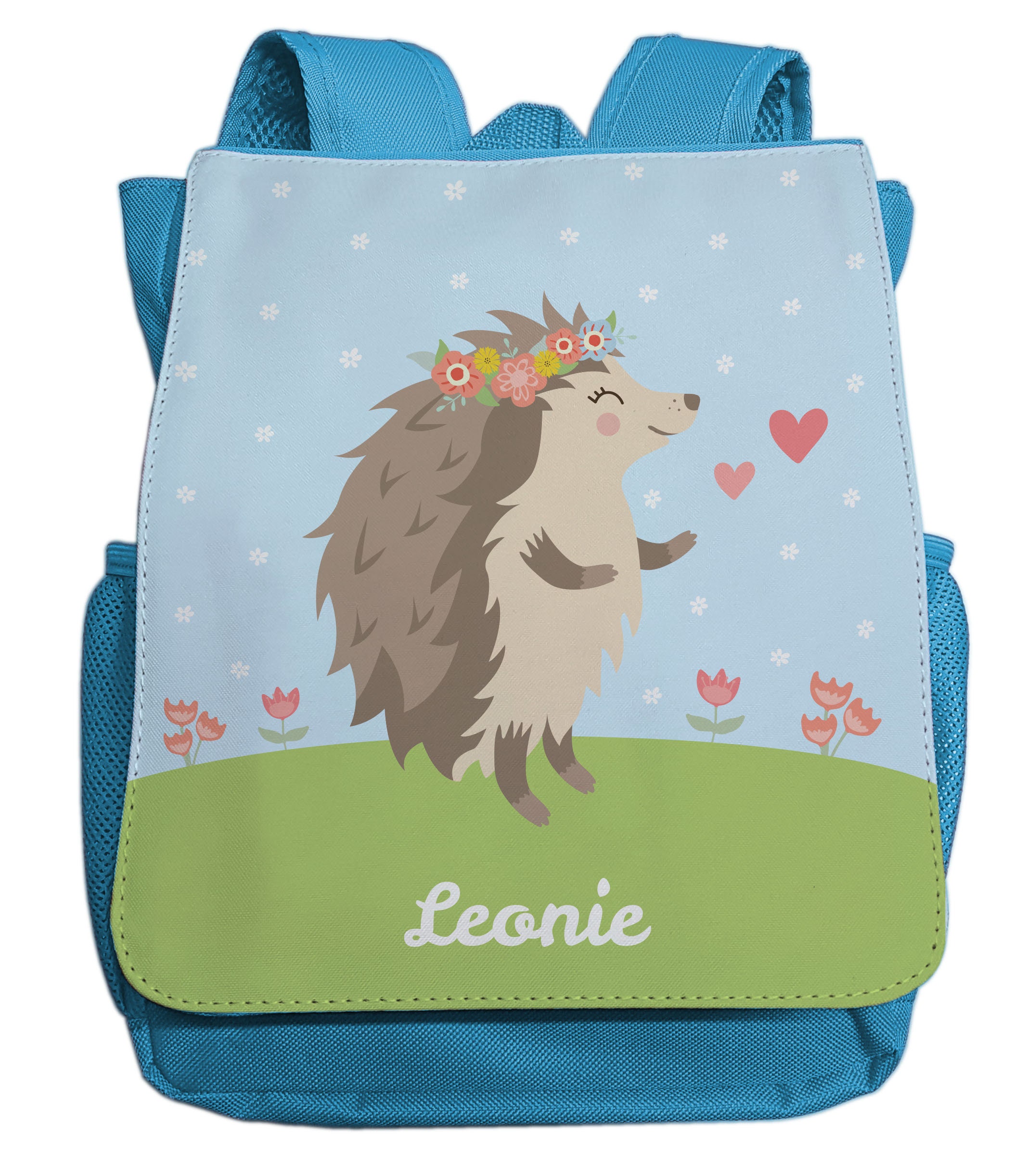 Rugzak met naam voor meisjes Motief egel bloemenkrans harten schattige dieren kleuterrugzak inclusief gewenste naam lichtblauw donkerblauw rood Etsy Nederland