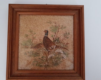 Tiled picture with wooden frame, motif: pheasants