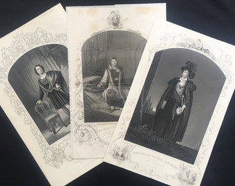 Three ANTIQUE ENGRAVINGS; Mid-19th Century; Charles Kean, Mr. Macready, John Philip Kemble; English Shakespearean Actors