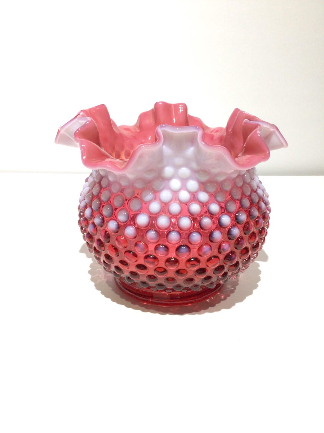 Vintage Fenton Glass Hobnail Cranberry Pink Opalescent Ruffles Vase - Etsy