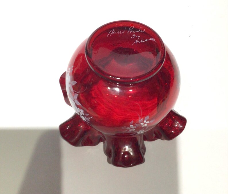 Fenton Ruby Red Bowl Ruffle Hand-painted Vintage Fenton Ruby Red Ruffled Art Glass Bowl - Etsy