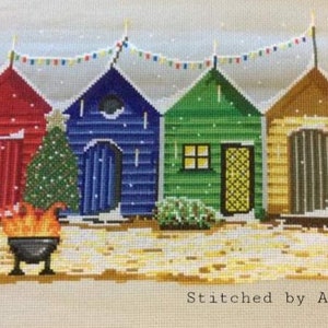 Christmas Beach Huts cross stitch pattern