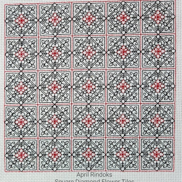 Square Diamond Flower Tiles Blackwork Chart