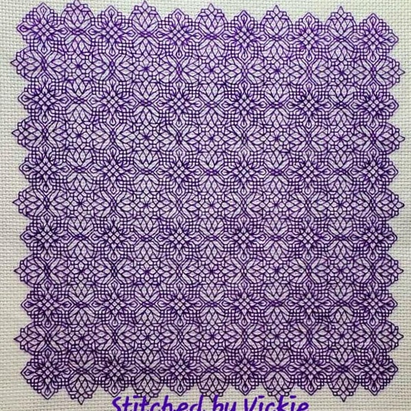 Swirly Diamond Flowers Lace Panel Blackwork Chart