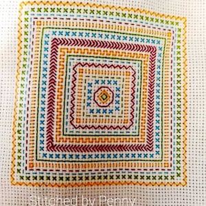 1980&#39;s UK Childs school stitch sampler.