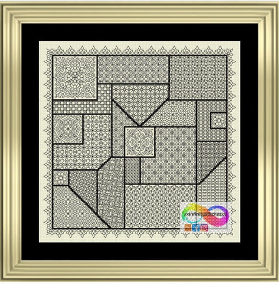 Blackwork de muestra de patchwork loco Blackwork de muestra de patchwork loco