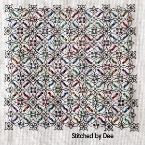 Flores en círculos Cuadro de Blackwork de encaje cuadrado