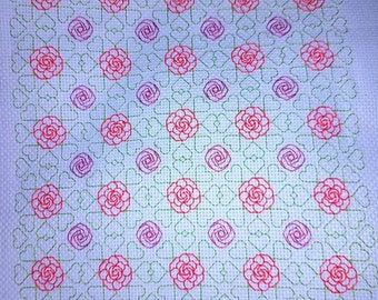 Roses and Hearts Lace Panel Blackwork Chart