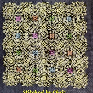 Gráfico de Blackwork cuadrado de encaje de flores de diamantes de lujo
