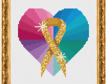 Gold Childhood Leukaemia Awareness Ribbon Cross Stitch Chart