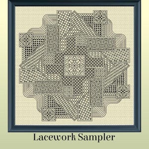 Patrón de muestrario de encaje y bordado en negro