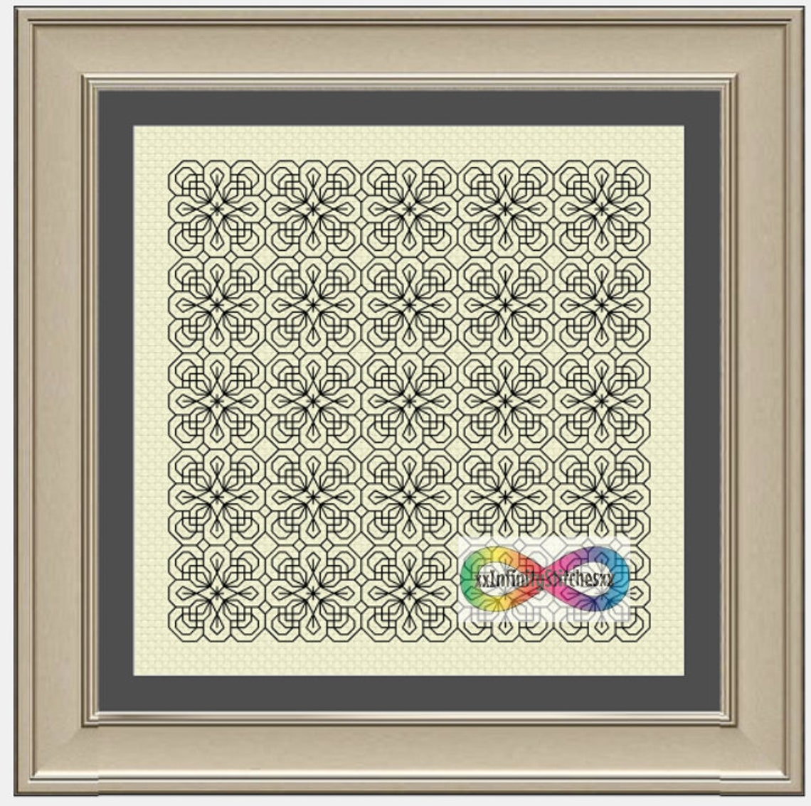 Looped Diamond Flower Lace Panel Blackwork Chart - Etsy