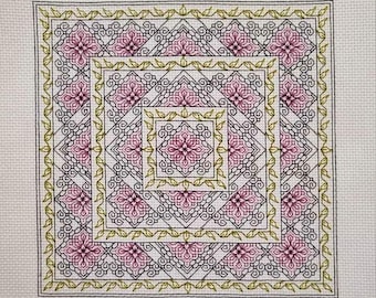 Patrón de capas de flores de diamante en negro