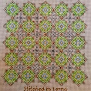 Pretty Diagonal Flower Tiles Blackwork Chart