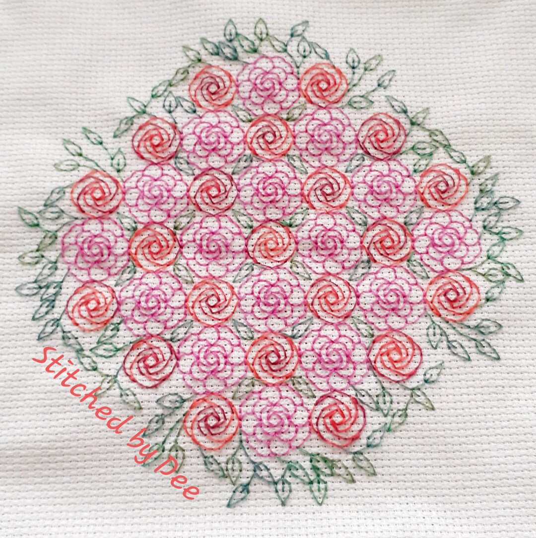 Roses and Leaves Bouquet Blackwork Chart - Etsy