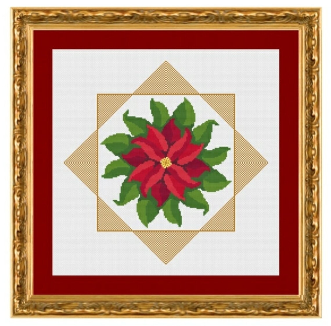Poinsettia cross stitch chart. Christmas cross stitch pattern | Etsy