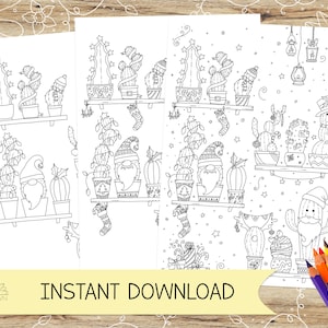 12 days of Cacti Coloring Advent Calendar! Colouring page for adults! Instant Digital Download PDF in A4 and US Letter