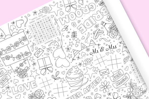 FOLDED Personalised 1.8m Wedding Colouring Sheet: 6ft Table Runner