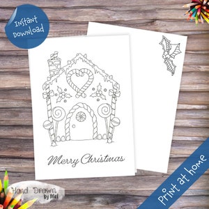 PRINTABLE Christmas Ginger bread house Colour your own card! Download, Print and colour your own card. PDF instant download.