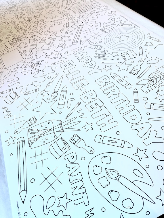 FOLDED Personalised 1.8m Happy Birthday Paint Party Colouring Sheet: Birthday Table Runner (6ft)
