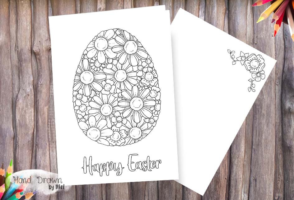 Printable Easter Card: Floral Egg Coloring Page (PDF Download)