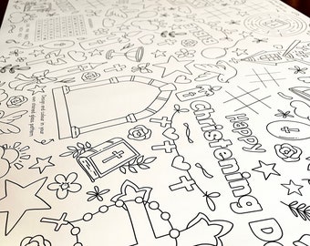 1.8m Christening or Baptism EXTRA LARGE table length activity and colouring sheet. 6ft party table cloth runner.