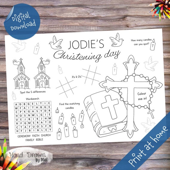 PERSONALISED Christening Day Activity and Colouring Sheet Etsy