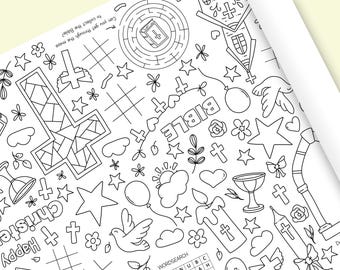 ROLLED Christening Activity Table Runner: Extra Large Colouring Sheet