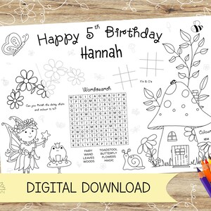 Giardino delle fate personalizzato / Attività da favola e foglio da colorare/tovaglietta. Perfetto per le feste dei bambini – DOWNLOAD DIGITALE – A4 o US Letter