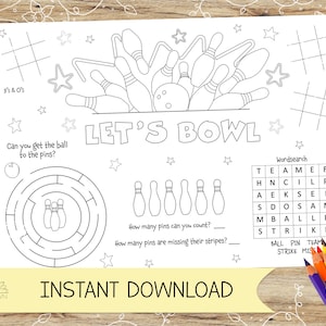 Bowling Activity Sheet: Kids Party Placemat (Digital Download)