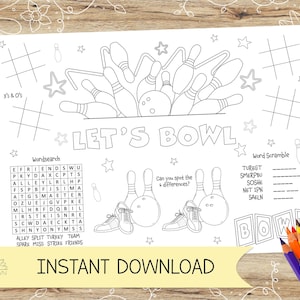 Bowling Activity Sheet: Kids Party Coloring Placemat (Digital Download)