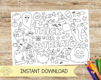 Trick or Treat Halloween Colouring page! Instant Digital Download PDF, Jpeg in A4 and US Letter