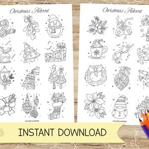 Christmas Advent Coloring Page: 24 Hand-Drawn Images (Digital Download)