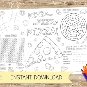 Pizza Activity Sheet: Kids Party Coloring Placemat (Digital Download)