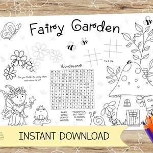 Fairy Garden Activity Sheet: Kids Coloring Placemat (PDF & Jpeg)