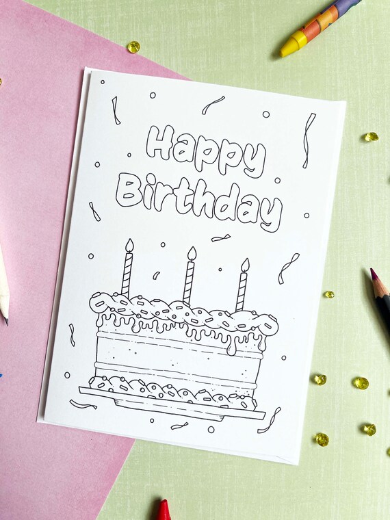 Happy Birthday Colour Your Own Card - Etsy UK