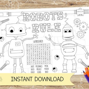 Robots Rule Activity Sheet: Kids Coloring Placemat (Digital Download)