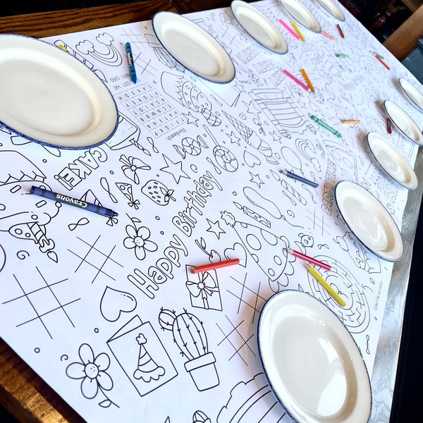 1.8m EXTRA LARGE table length colouring sheet, birthday activity and colouring sheet. 6ft Children's party table cloth runner. Personalised