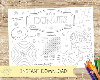 Donuts Activity Sheet: Coloring Placemat for Kids (Digital Download)