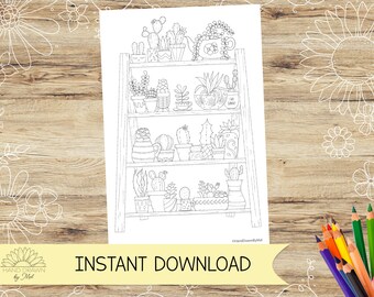 Cactus Ladder Coloring Page: Succulent Plant Art (Digital Download)