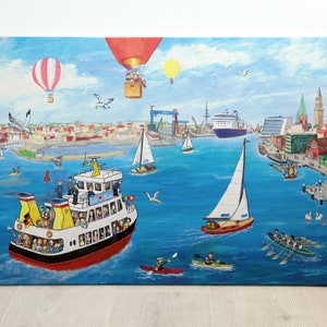 Leinwanddruck, Wimmelmotiv Kiel Hafeneinfahrt in 30x40cm oder 50x70cm