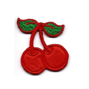 May include: Red embroidered cherries with green leaves.
