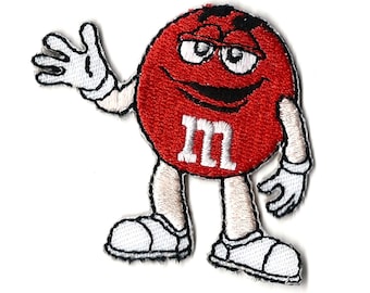 2X2" Red milk chocolate Embroidered IRON ON PATCH / Sew On m&m candy logo
